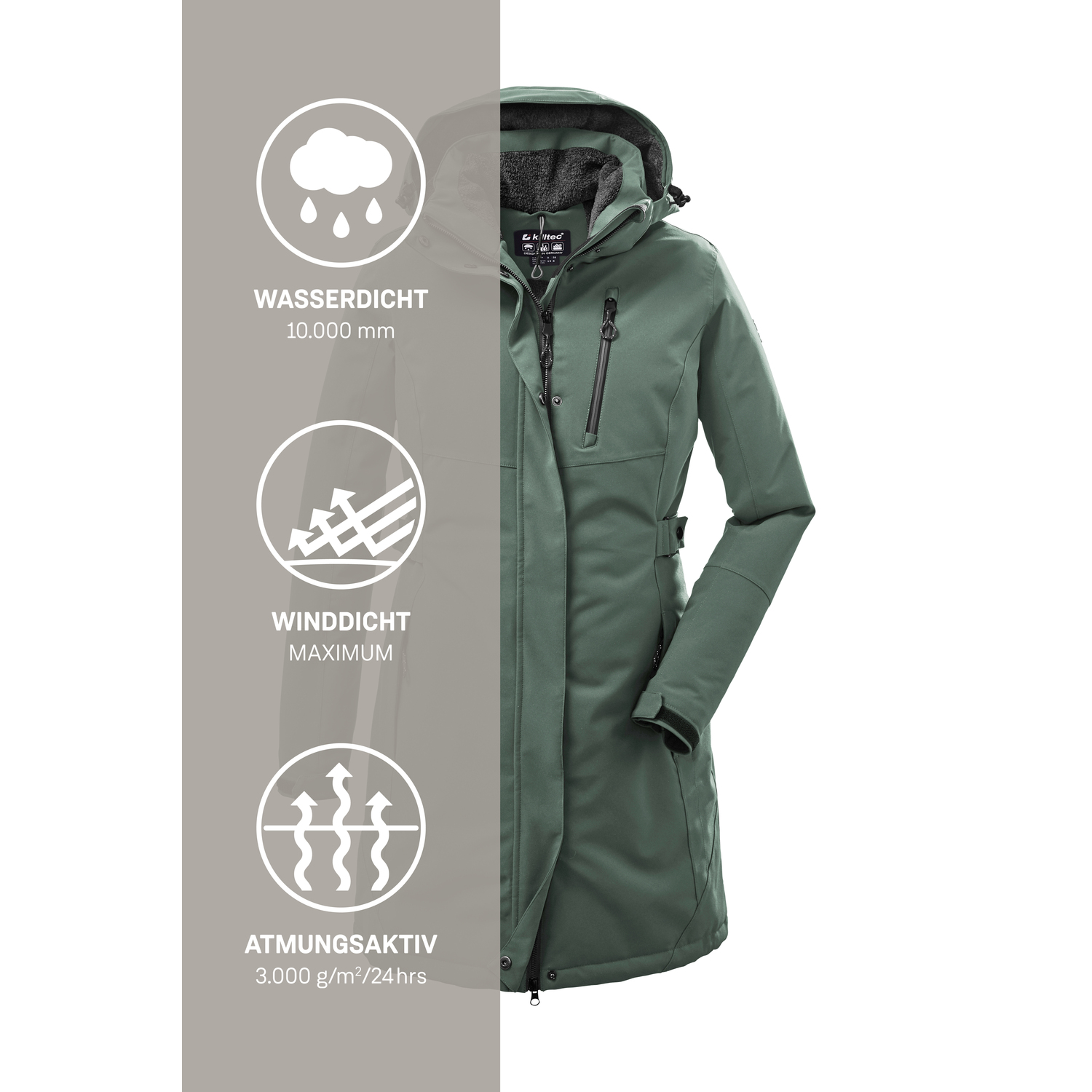 Damen killtec Grün KOW 165 WMN PRK 00738 54 Mantel