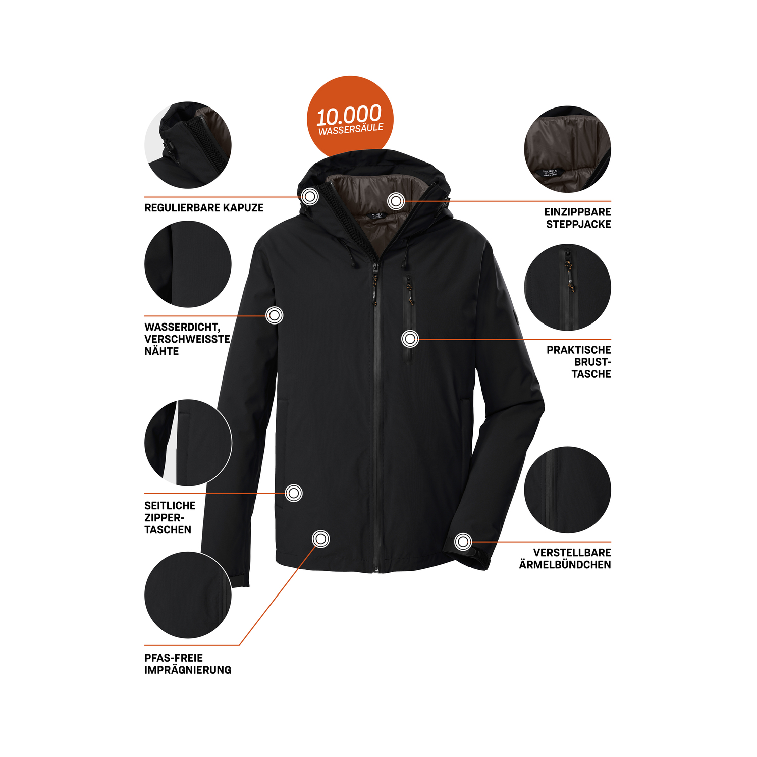 Herren killtec Schwarz KOW 95 MN JCKT 00200 4XL Doppeljacke